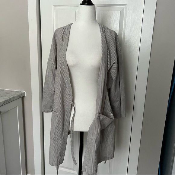 ❤️ - {Zara} Striped Belted Kimono Cotton and Linen Blend  NO TAG - Picture 4 of 12